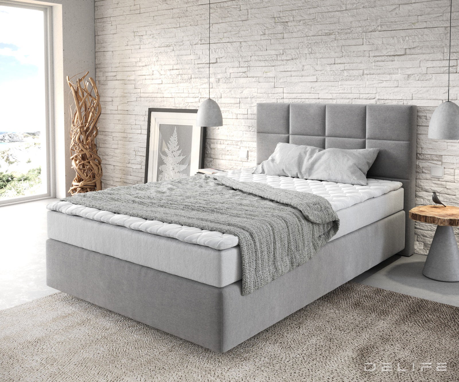 Box spring krevet Dream-Fine s madracem i nadmadracem, Materijal: Mikrofibra