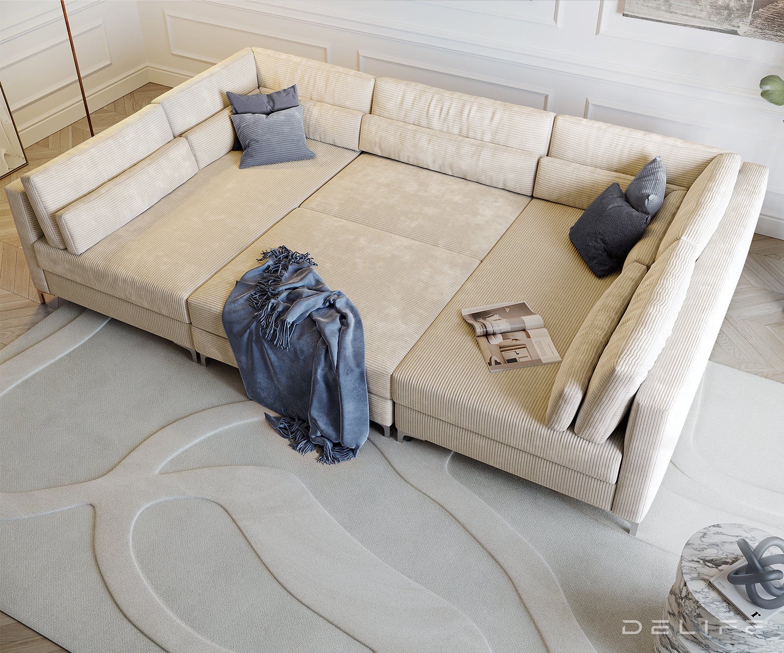 Kutna garnitura Elio 300x185cm, Materijal: Rebrasta tkanina