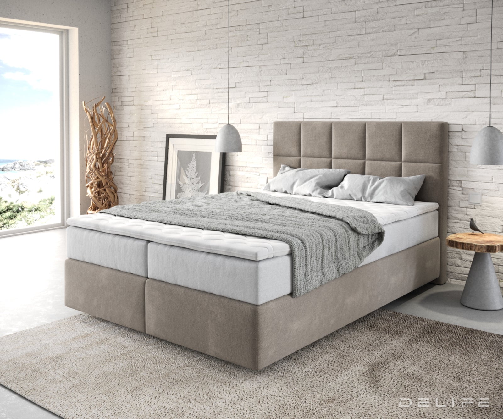 Box spring krevet Dream-Fine s madracem i nadmadracem, Materijal: Mikrofibra