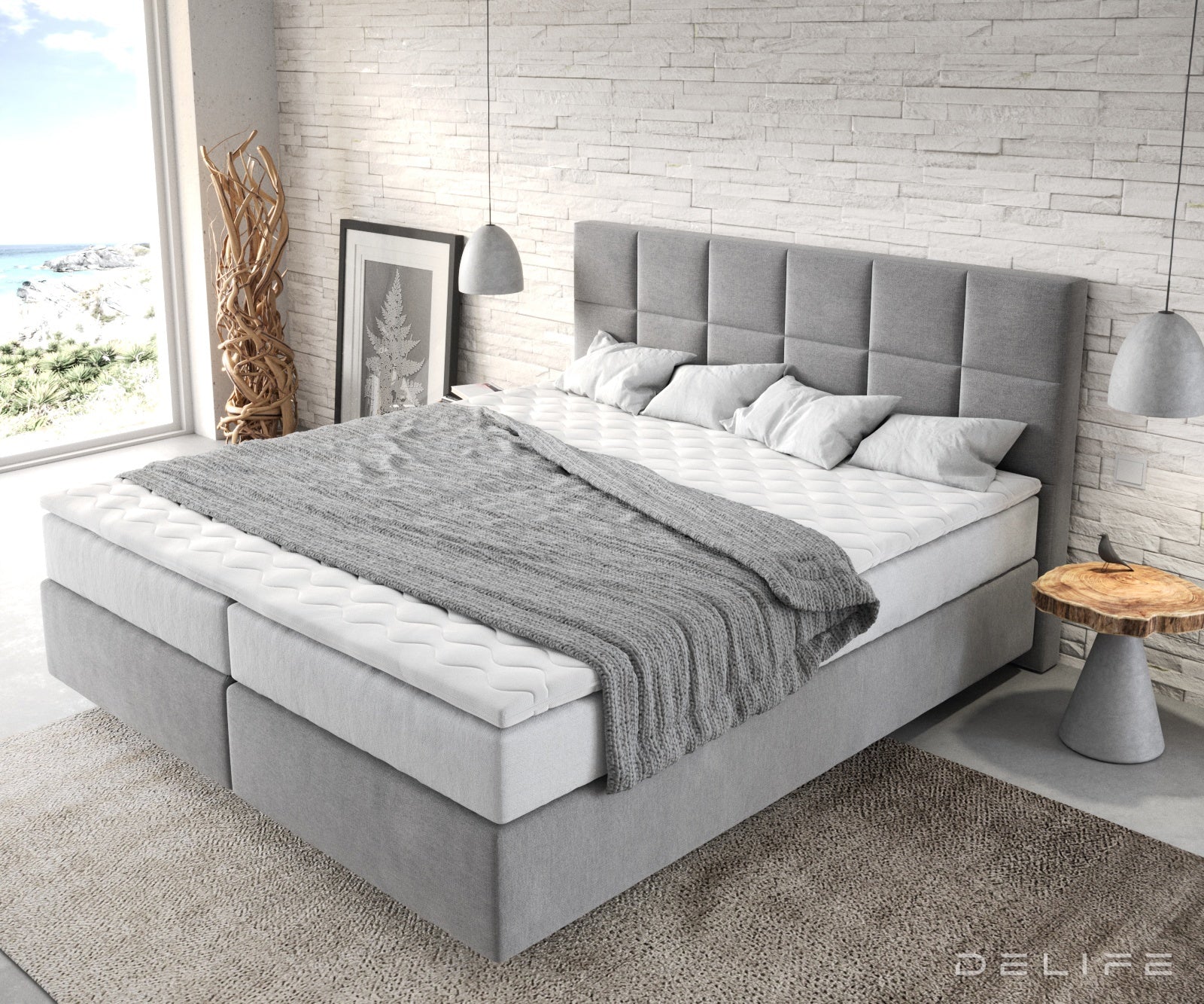 Box spring krevet Dream-Fine s madracem i nadmadracem, Materijal: Mikrofibra