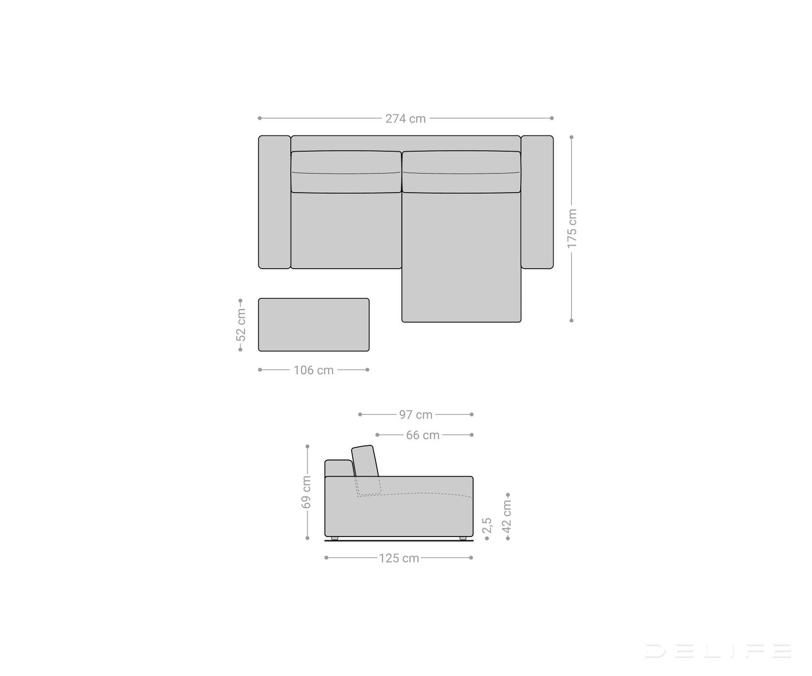 Kutna garnitura Lanzo XL 274x175cm, Materijal: Rebrasta tkanina