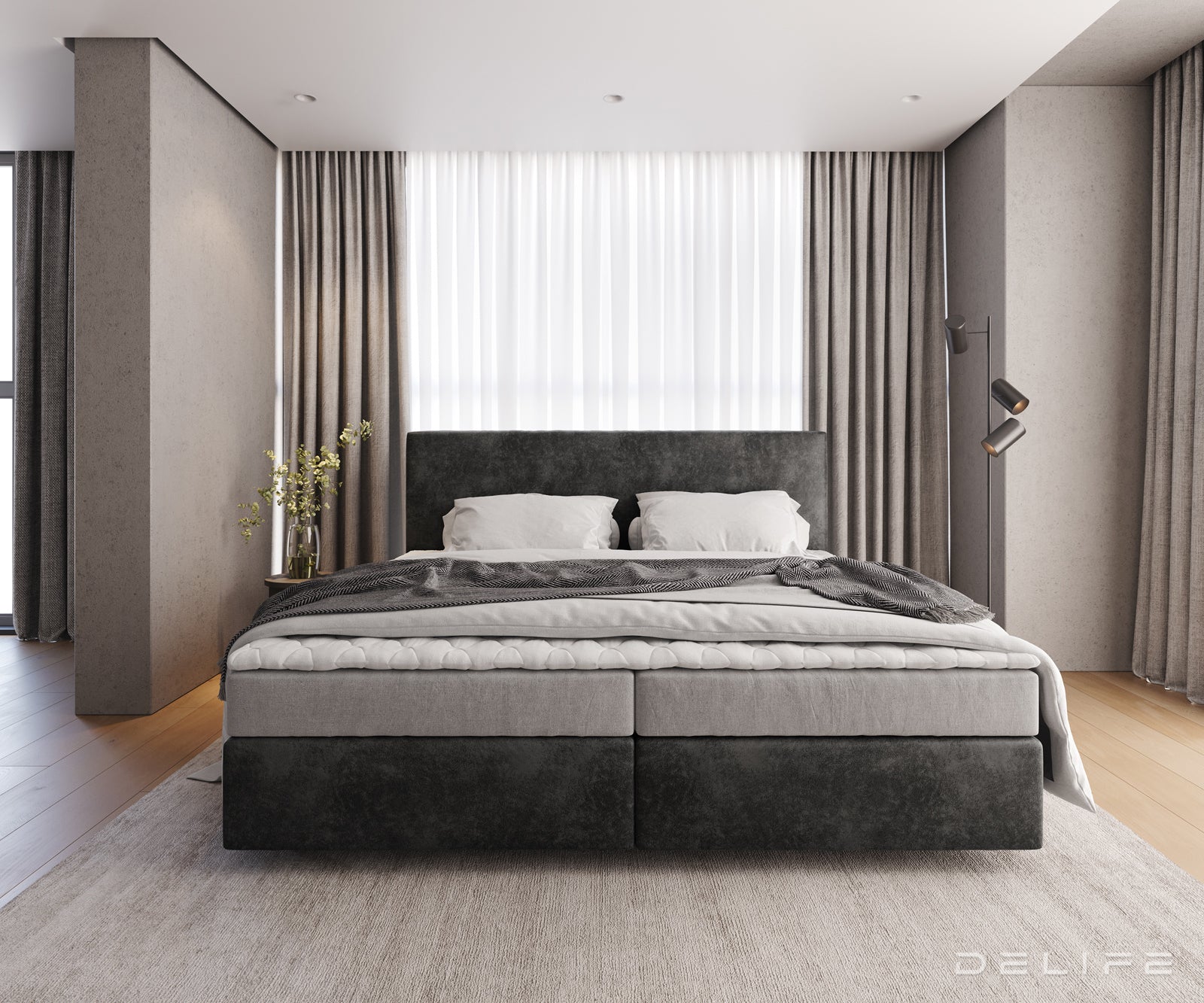 Box spring krevet Dream-Well s madracem i nadmadracem, Materijal: Mikrofibra