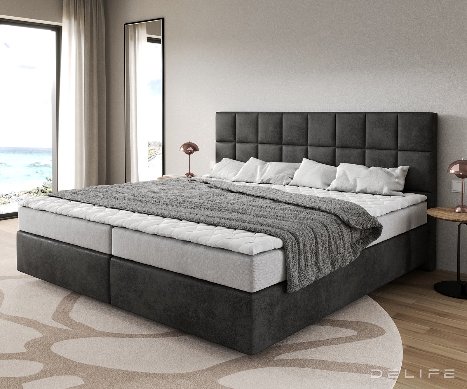 Box spring krevet Dream-Fine s madracem i nadmadracem, Materijal: Mikrofibra