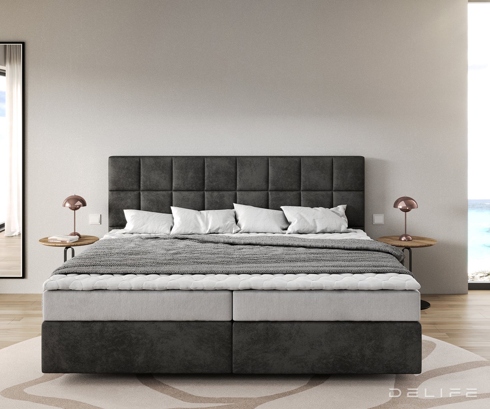 Box spring krevet Dream-Fine s madracem i nadmadracem, Materijal: Mikrofibra