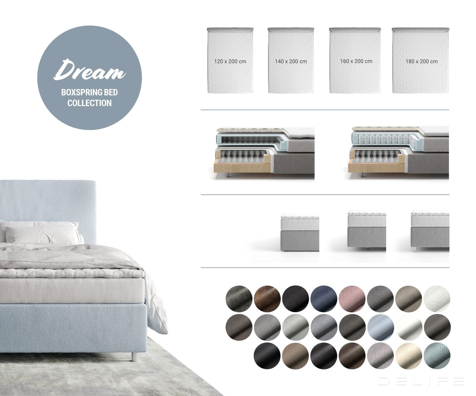 Box spring krevet Dream-Well, Materijal: Boucle