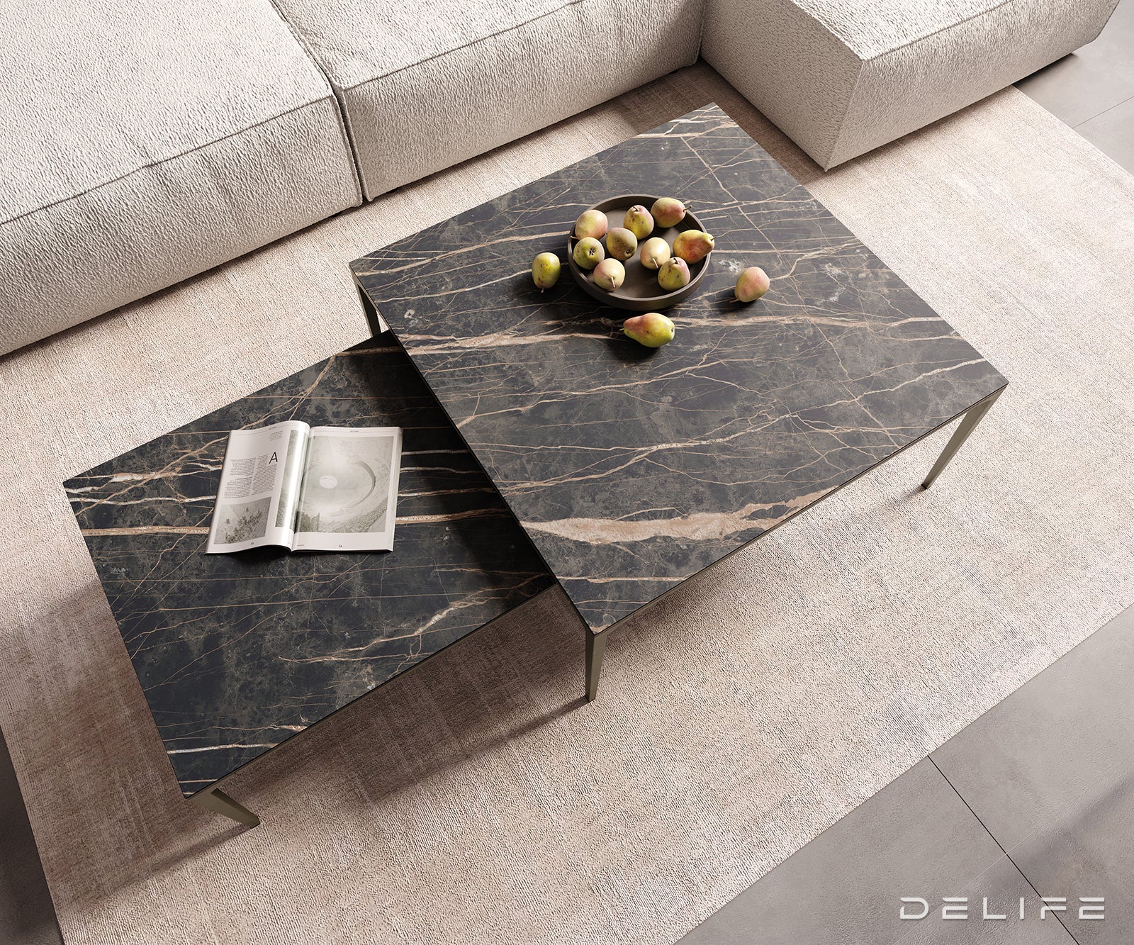 Klub stolić Levente 110x60cm, Materijal: Keramika Laminam Noir Desir