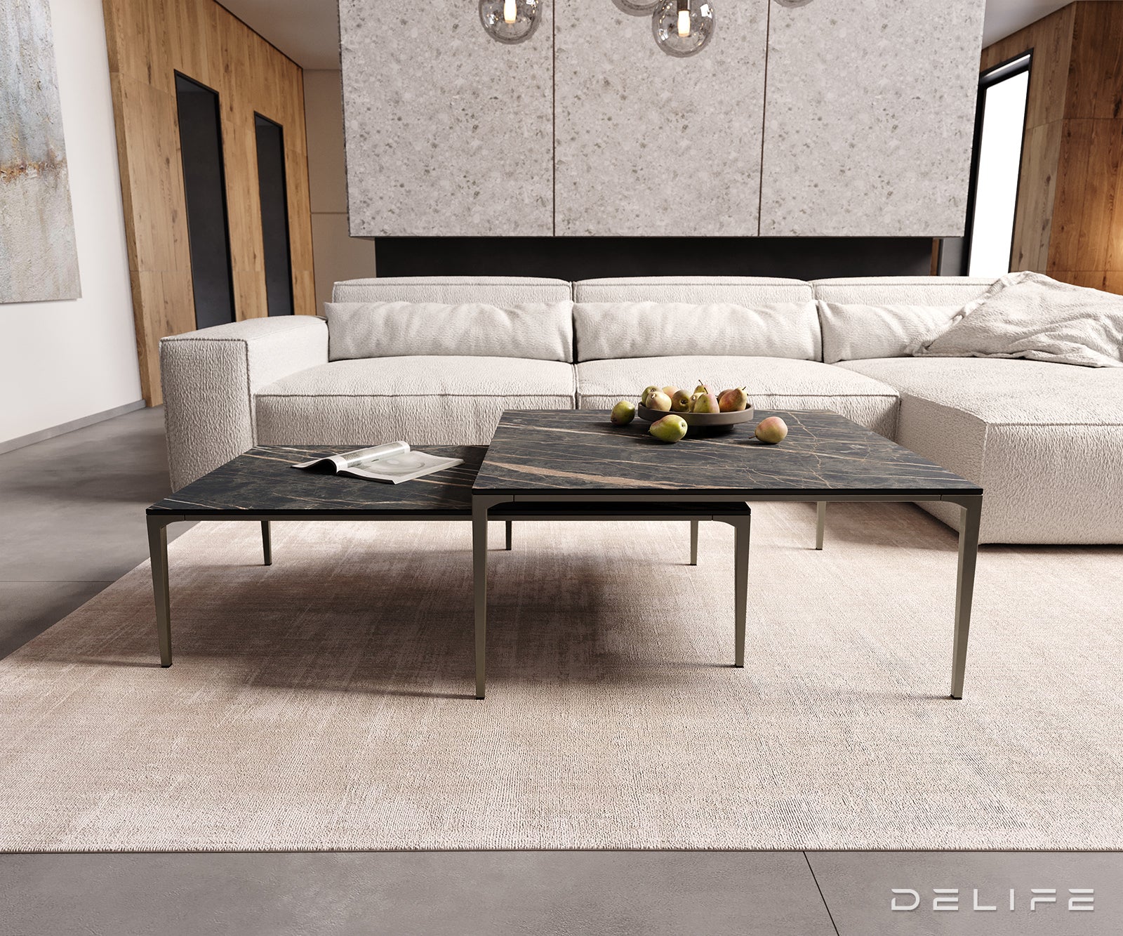 Klub stolić Levente 110x60cm, Materijal: Keramika Laminam Noir Desir