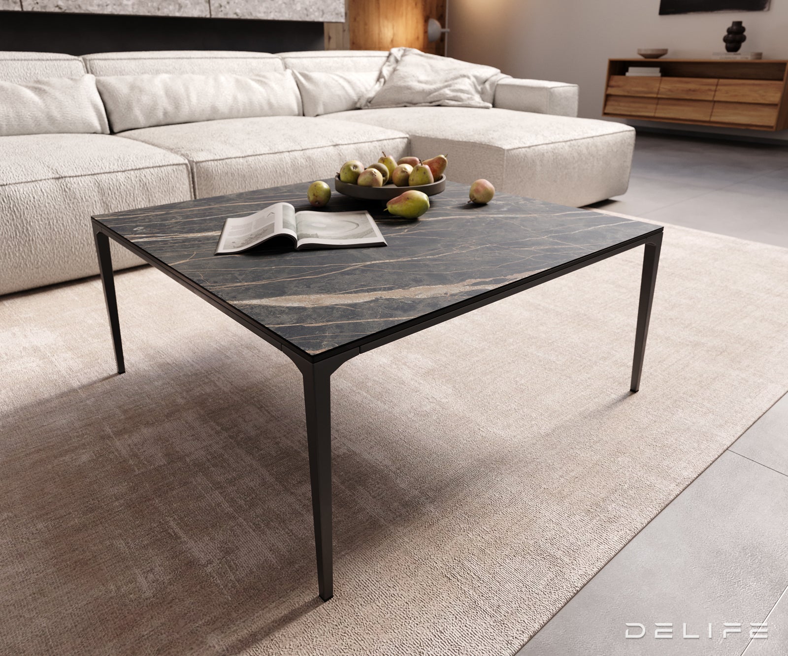 Klub stolić Levente 85x85cm, Materijal: Keramika Laminam Noir Desir