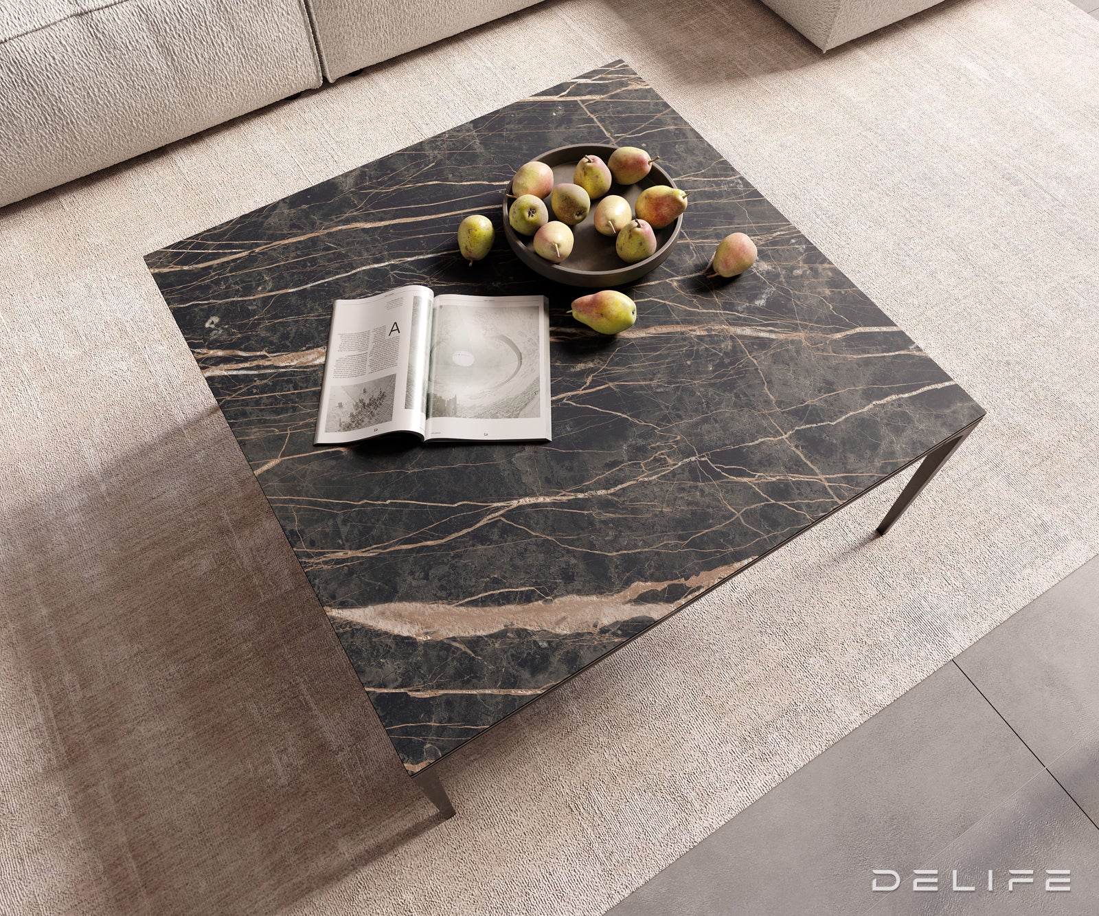 Klub stolić Levente 85x85cm, Materijal: Keramika Laminam Noir Desir