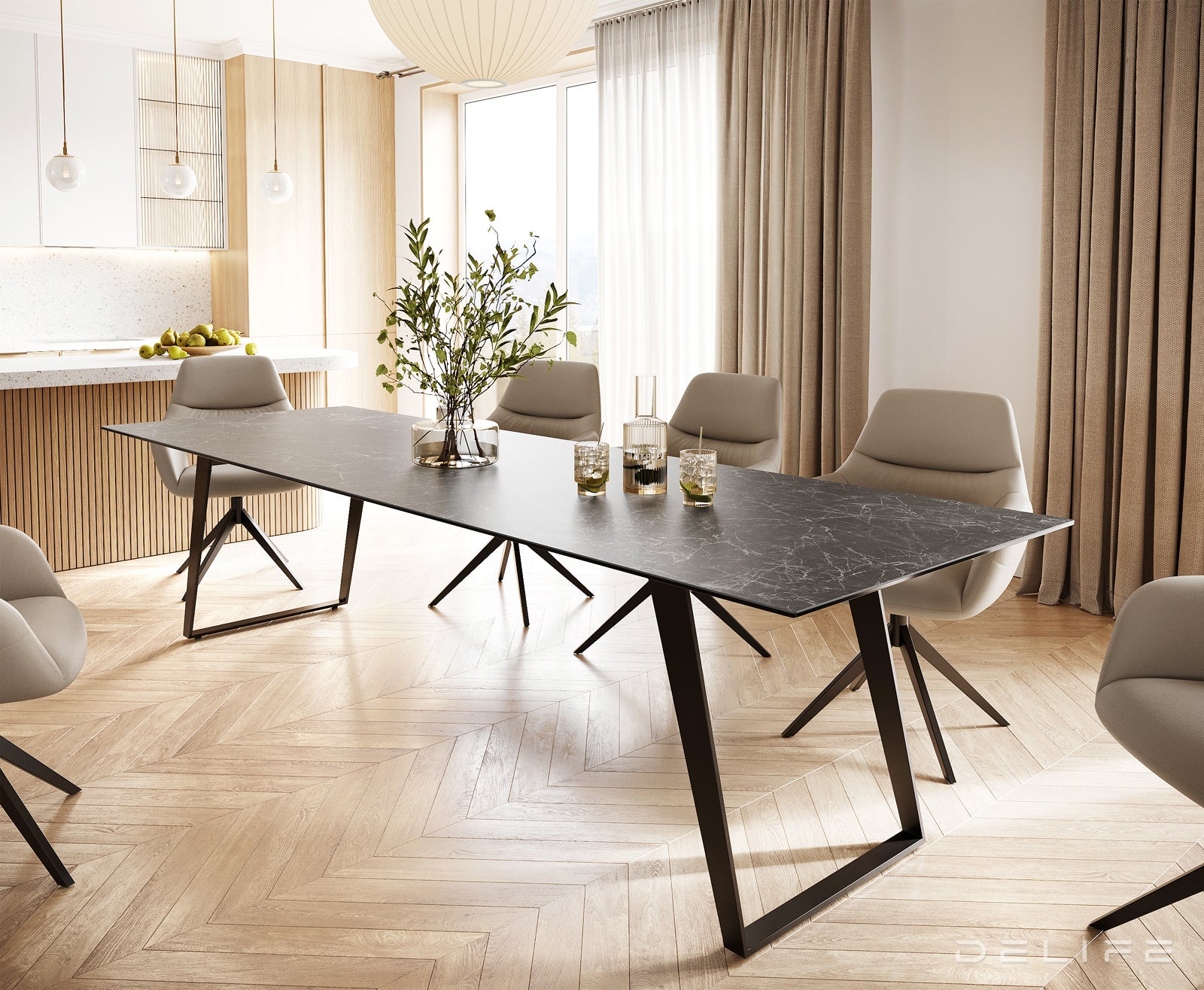 Blagovaonski stol Edge 300x100cm, Materijal: Keramika Laminam Nero Greco