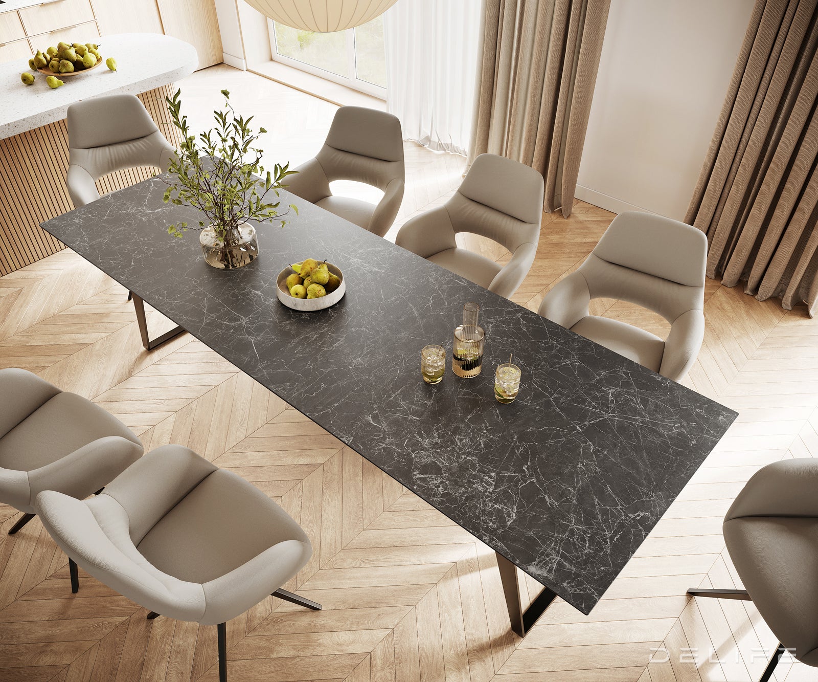 Blagovaonski stol Edge 300x100cm, Materijal: Keramika Laminam Nero Greco