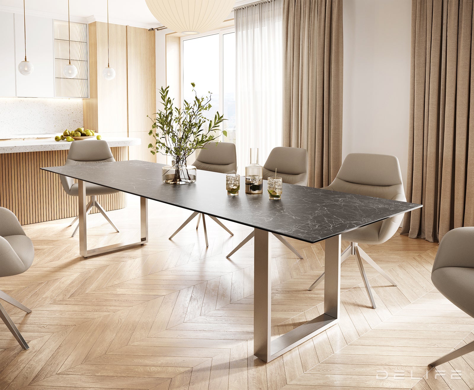Blagovaonski stol Edge 300x100cm, Materijal: Keramika Laminam Nero Greco