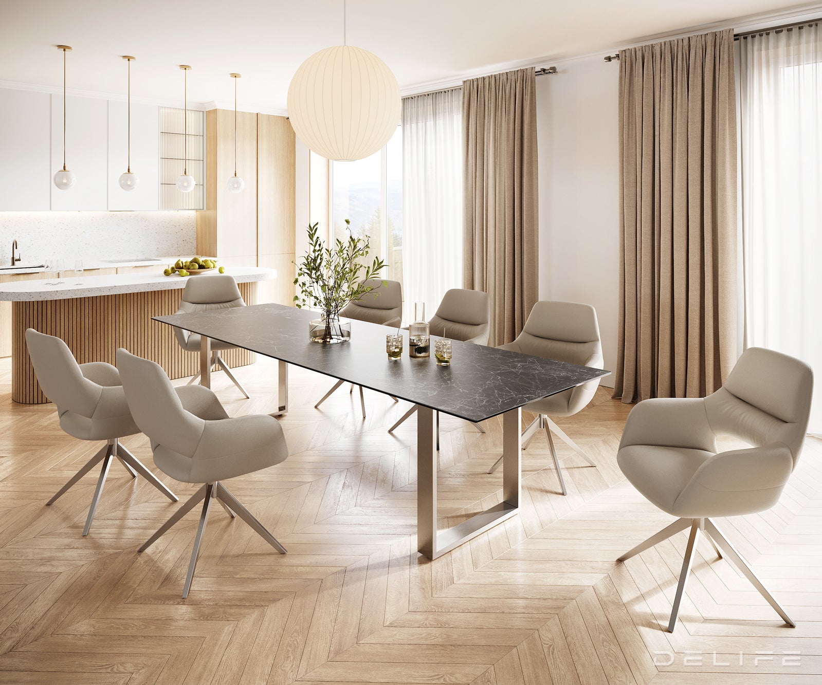 Blagovaonski stol Edge 300x100cm, Materijal: Keramika Laminam Nero Greco