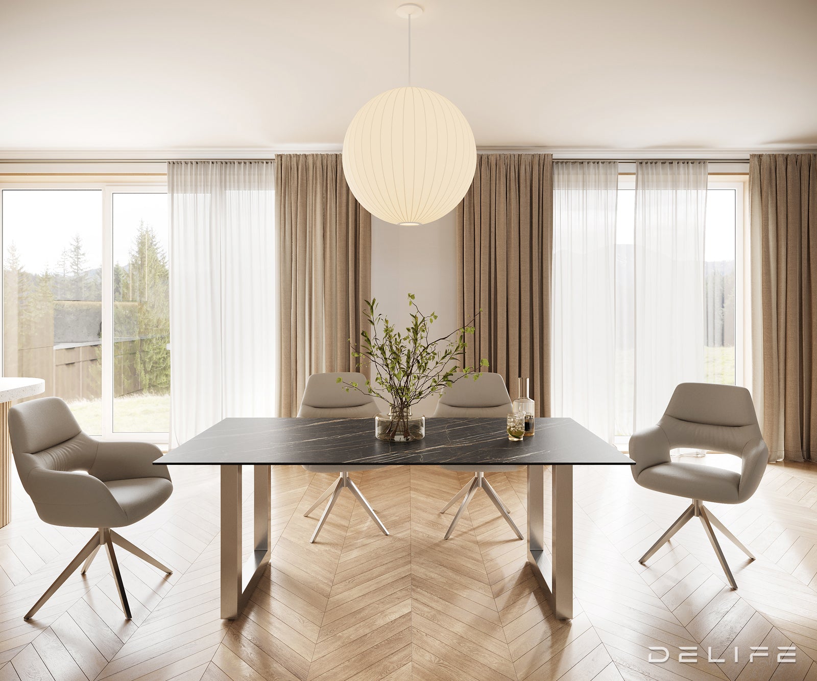 Blagovaonski stol Edge 200x100, Materijal: Keramika Laminam Noir Desir