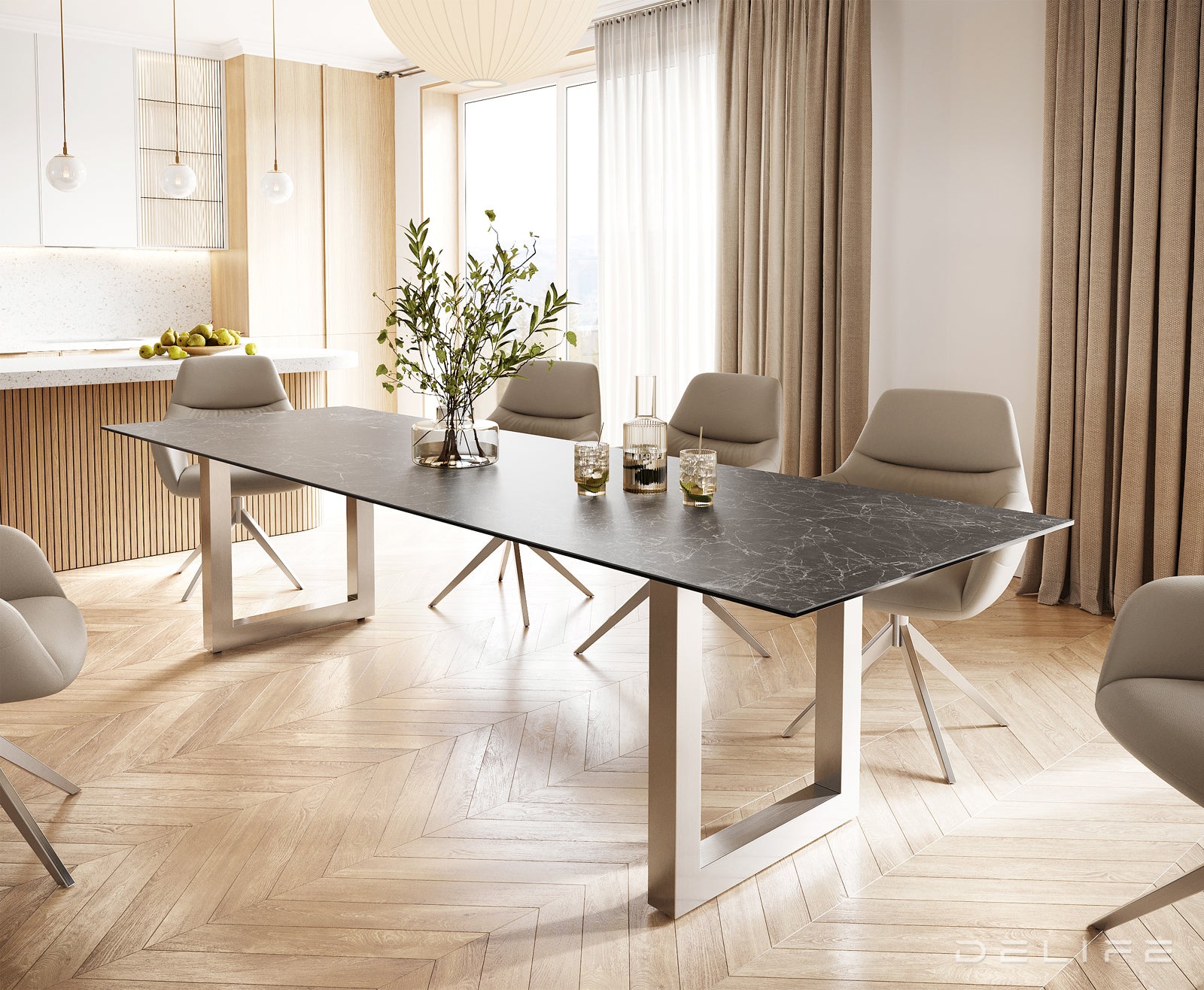 Blagovaonski stol Edge 300x100cm, Materijal: Keramika Laminam Nero Greco