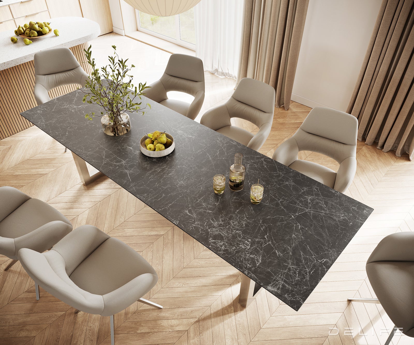 Blagovaonski stol Edge 300x100cm, Materijal: Keramika Laminam Nero Greco