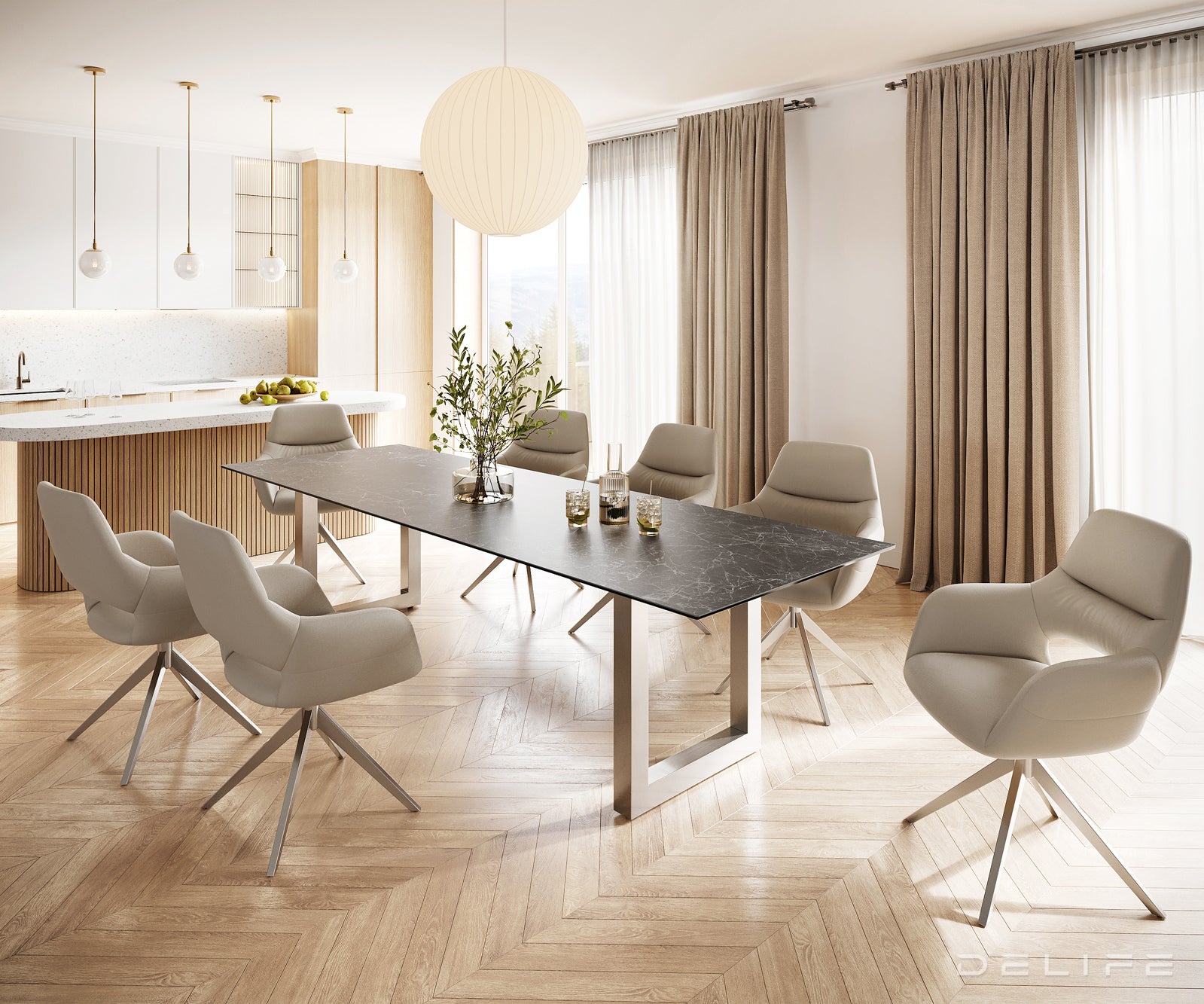 Blagovaonski stol Edge 300x100cm, Materijal: Keramika Laminam Nero Greco