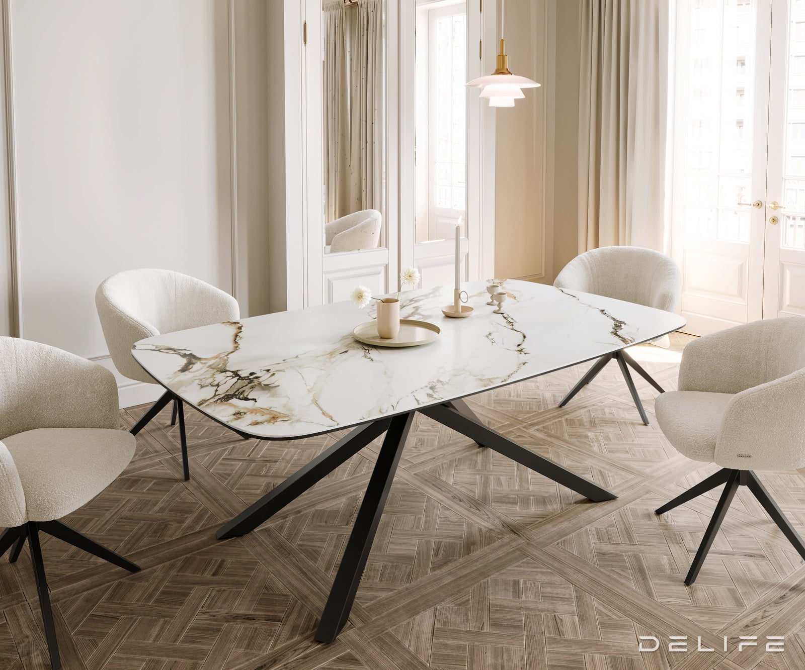 Blagovaonski stol Edge 200x100cm, Materijal: Keramika Calacatta Luxe