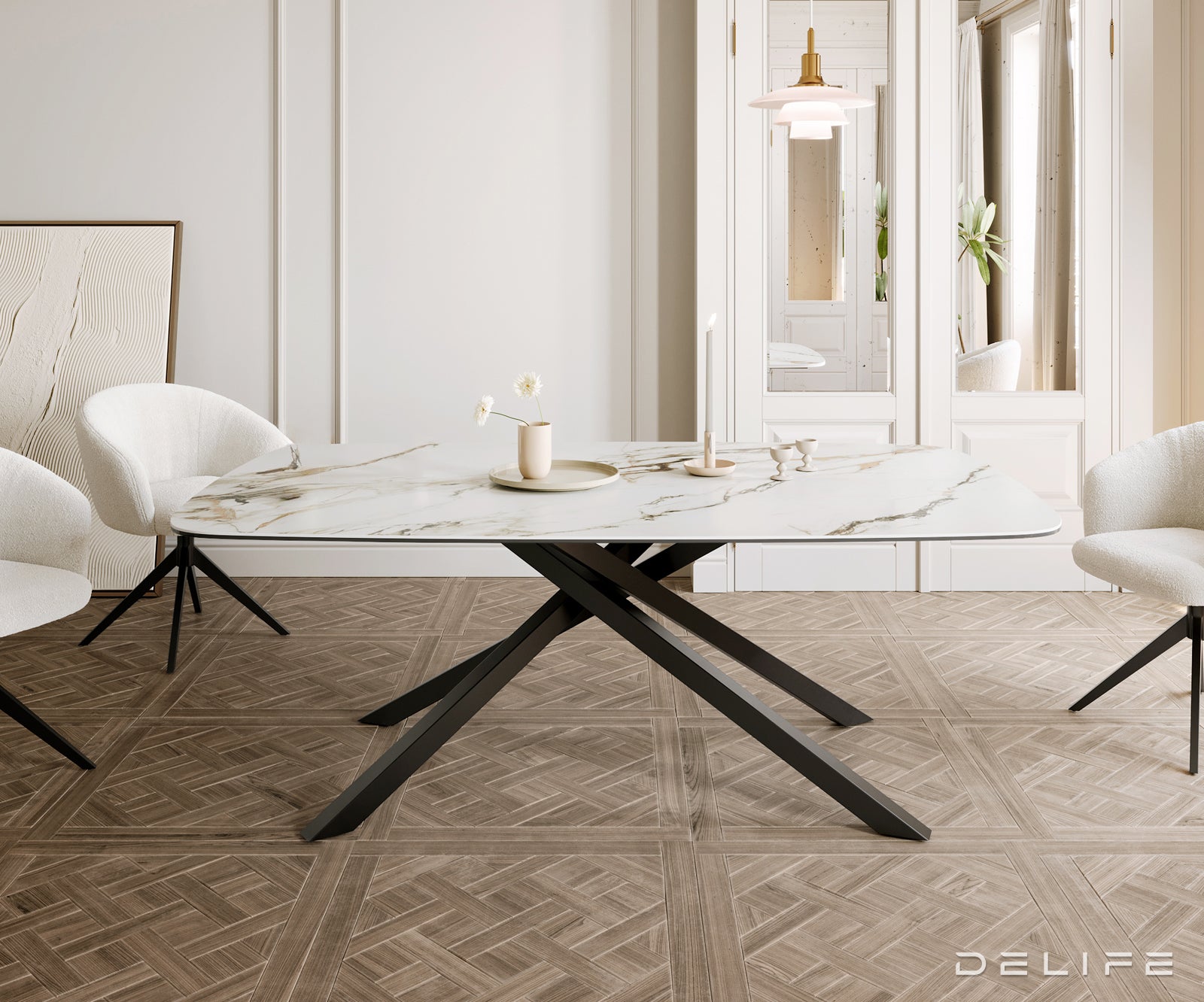 Blagovaonski stol Edge 200x100cm, Materijal: Keramika Calacatta Luxe