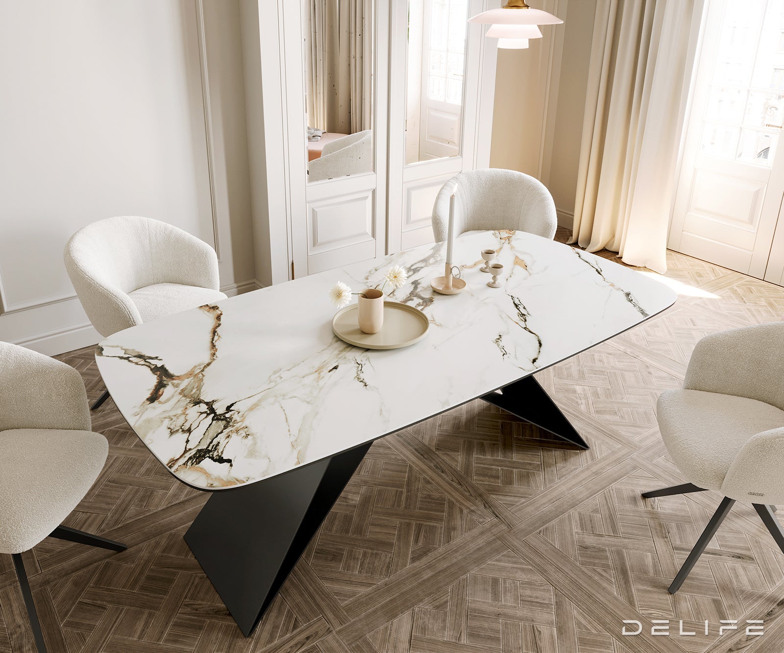 Blagovaonski stol Edge 200x100cm, Materijal: Keramika Calacatta Luxe