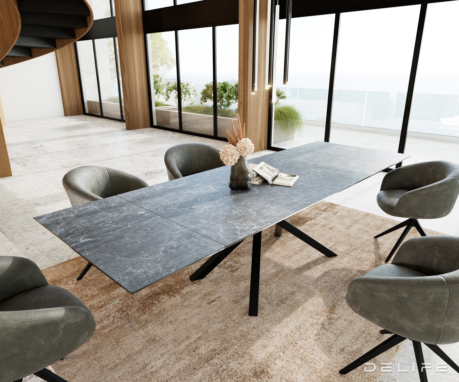 Blagovaonski stol Edge 200/300x100, Materijal: Keramika Laminam Nero Greco