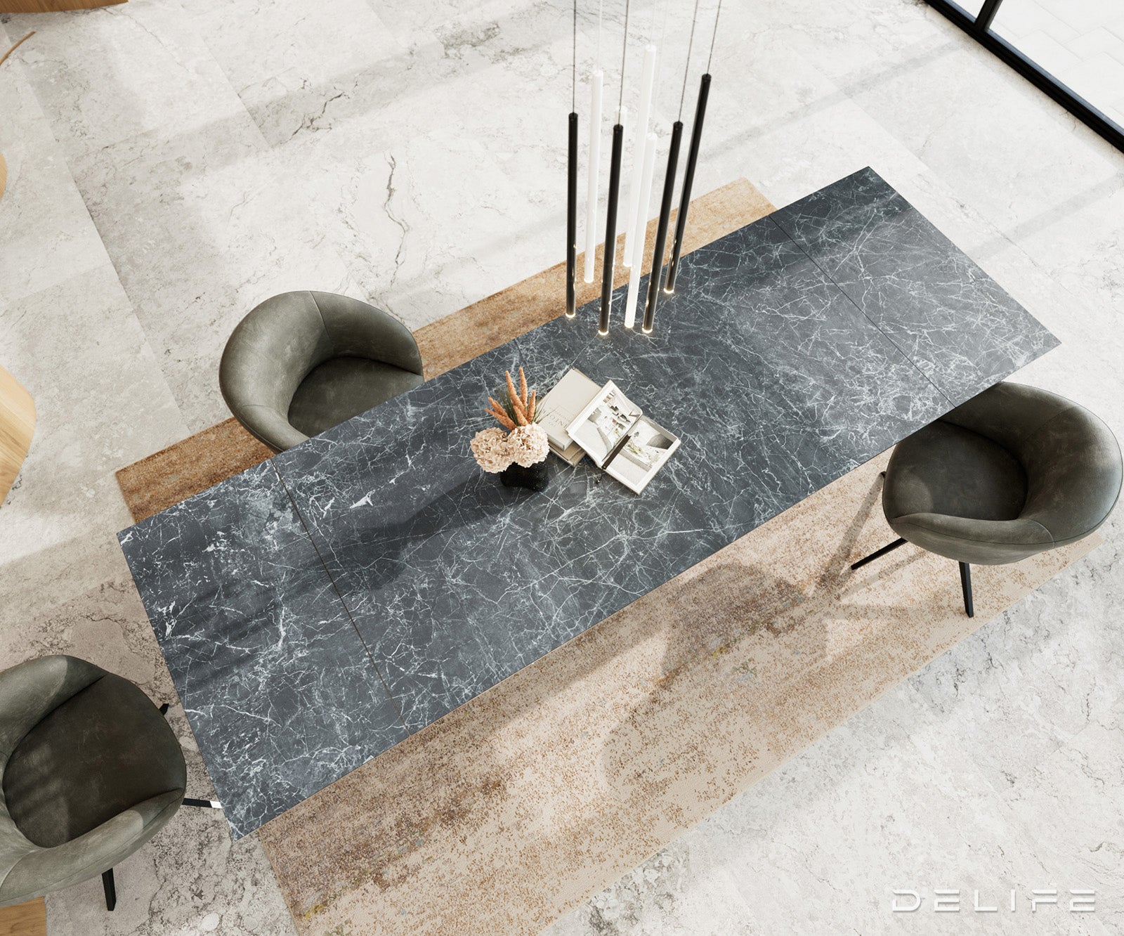 Blagovaonski stol Edge 200/300x100, Materijal: Keramika Laminam Nero Greco