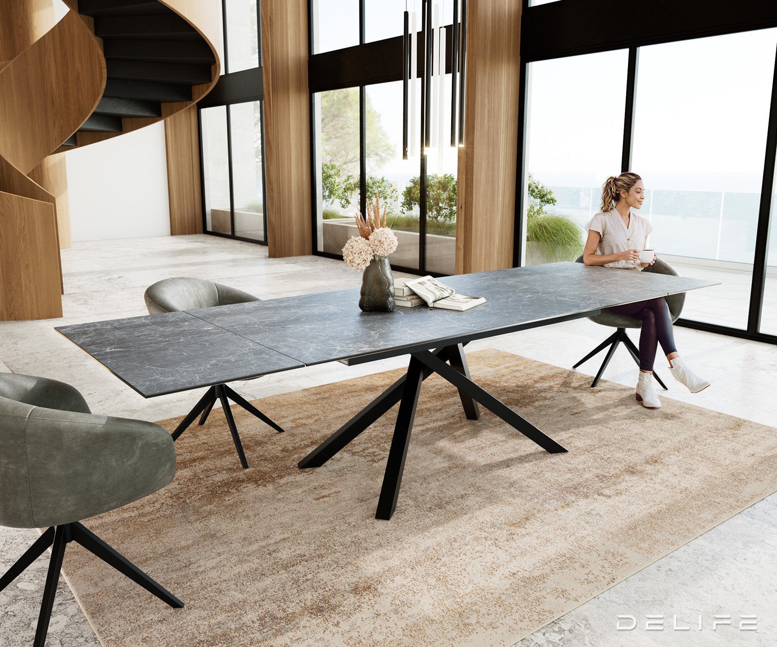 Blagovaonski stol Edge 200/300x100, Materijal: Keramika Laminam Nero Greco