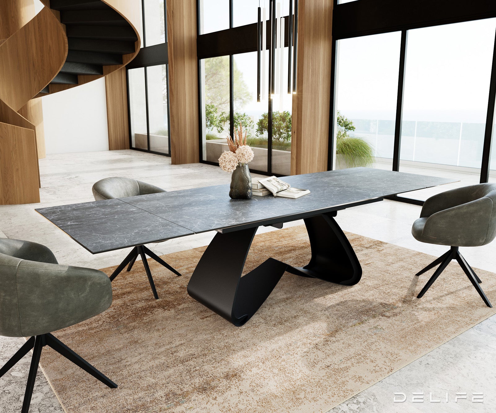 Blagovaonski stol Edge 200/300x100, Materijal: Keramika Laminam Nero Greco