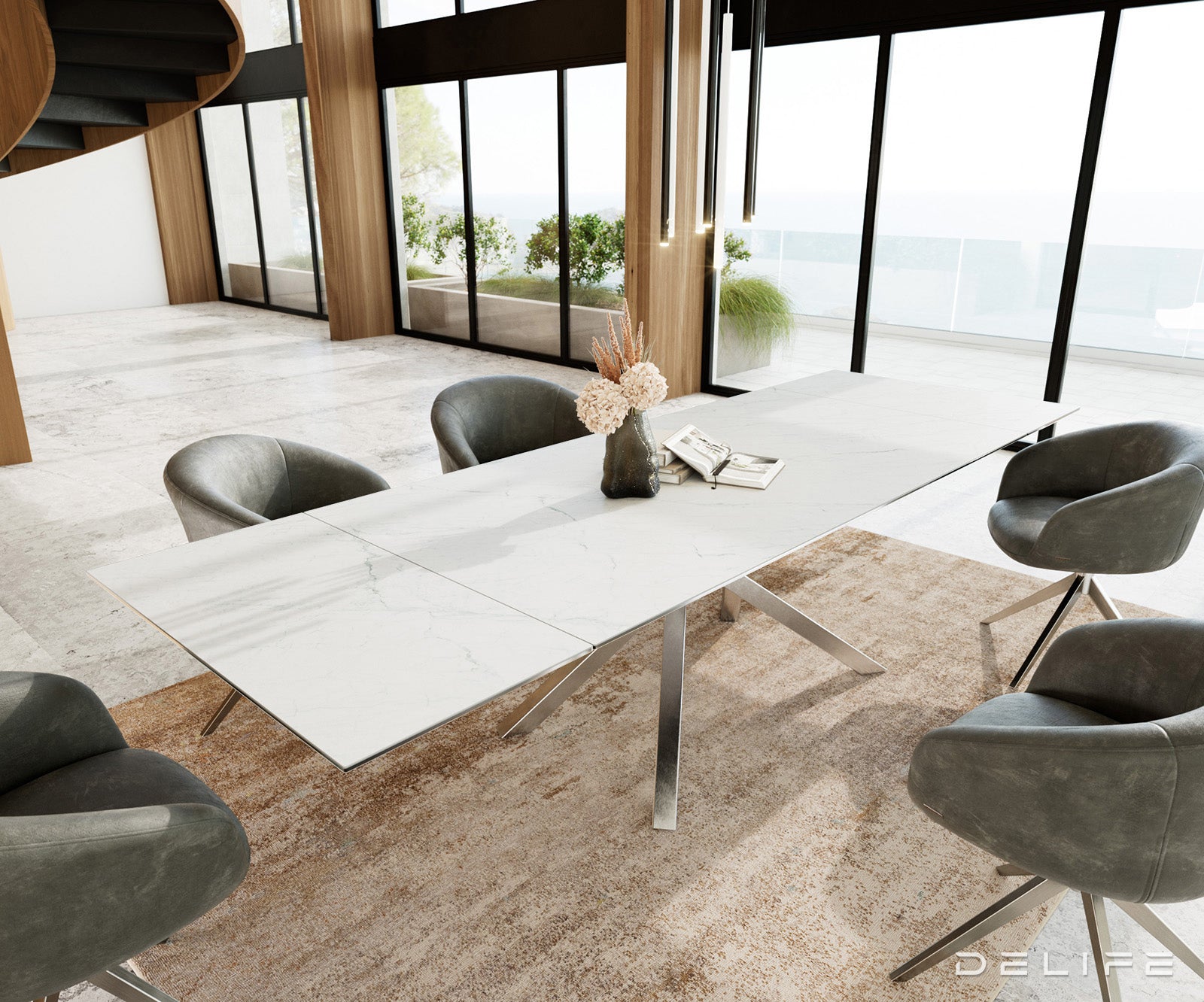 Blagovaonski stol Edge 200/300x100, Materijal: Keramika Laminam Statuarietto