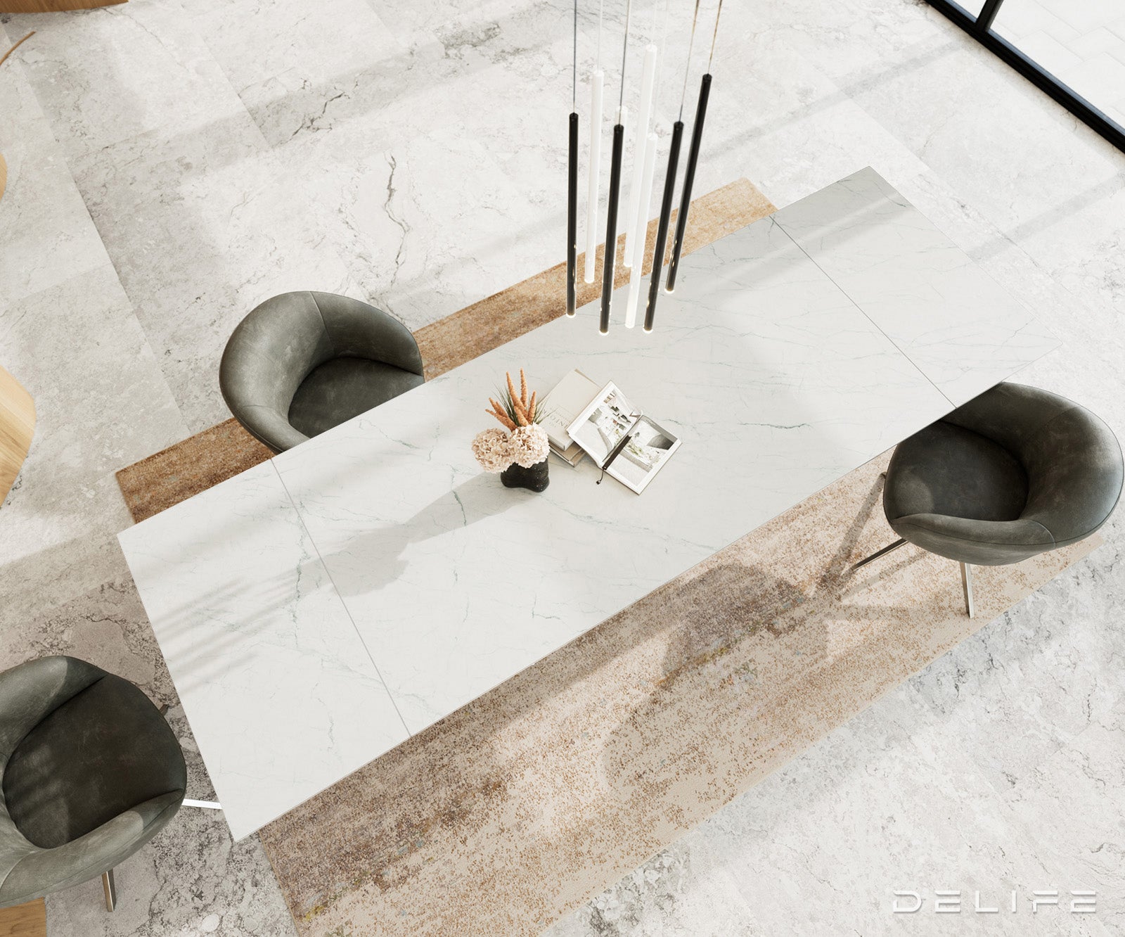 Blagovaonski stol Edge 200/300x100, Materijal: Keramika Laminam Statuarietto