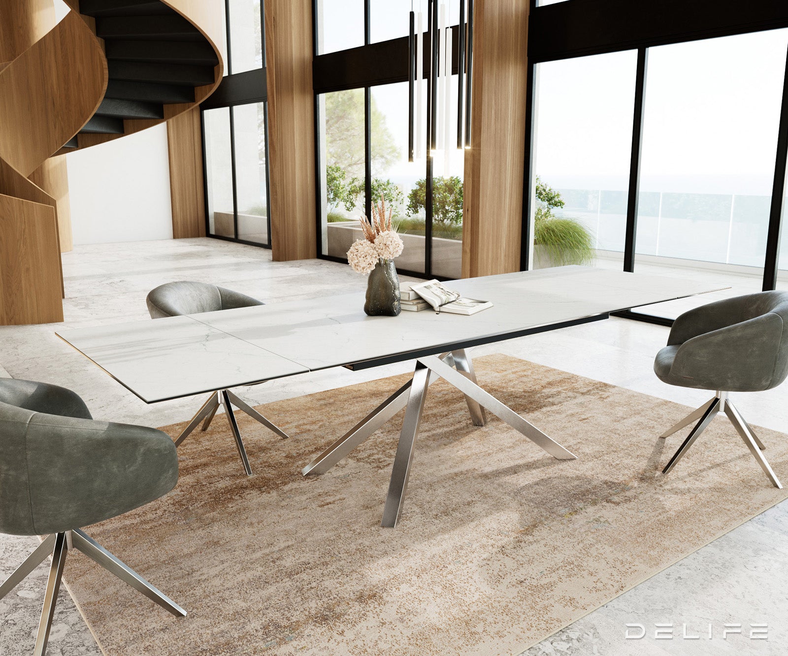 Blagovaonski stol Edge 200/300x100, Materijal: Keramika Laminam Statuarietto