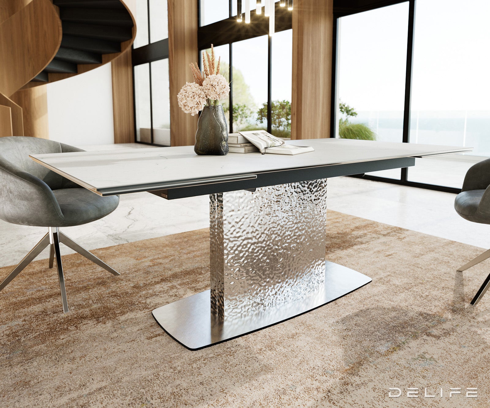 Blagovaonski stol Edge 200/300x100, Materijal: Keramika Laminam Statuarietto