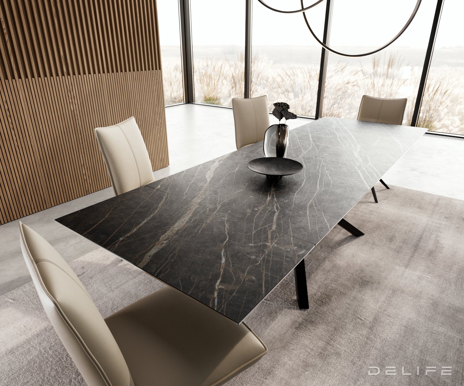 Produljivi stol Edge 200/300x100, Materijal: Keramika Laminam Noir Desir