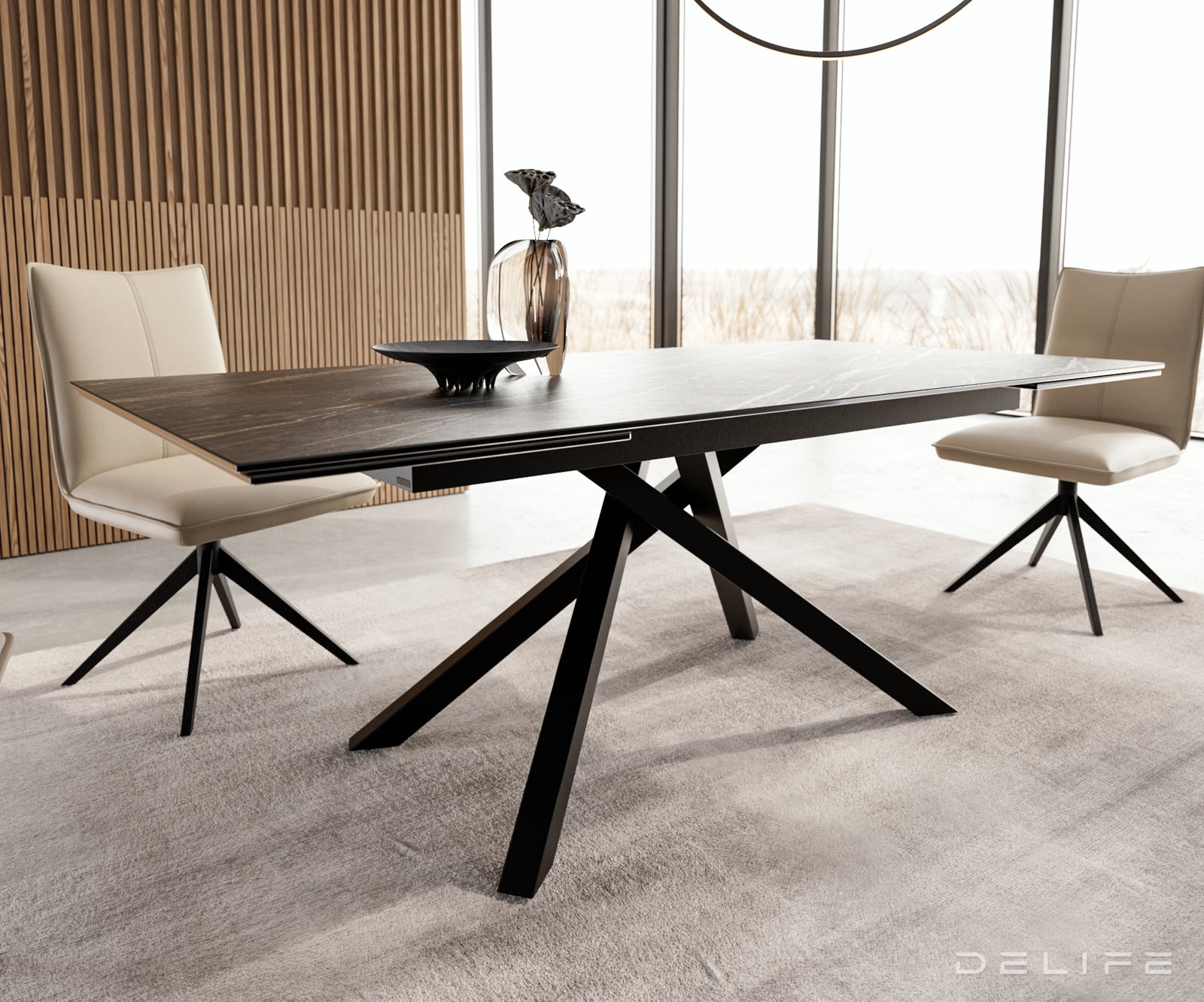 Produljivi stol Edge 200/300x100, Materijal: Keramika Laminam Noir Desir
