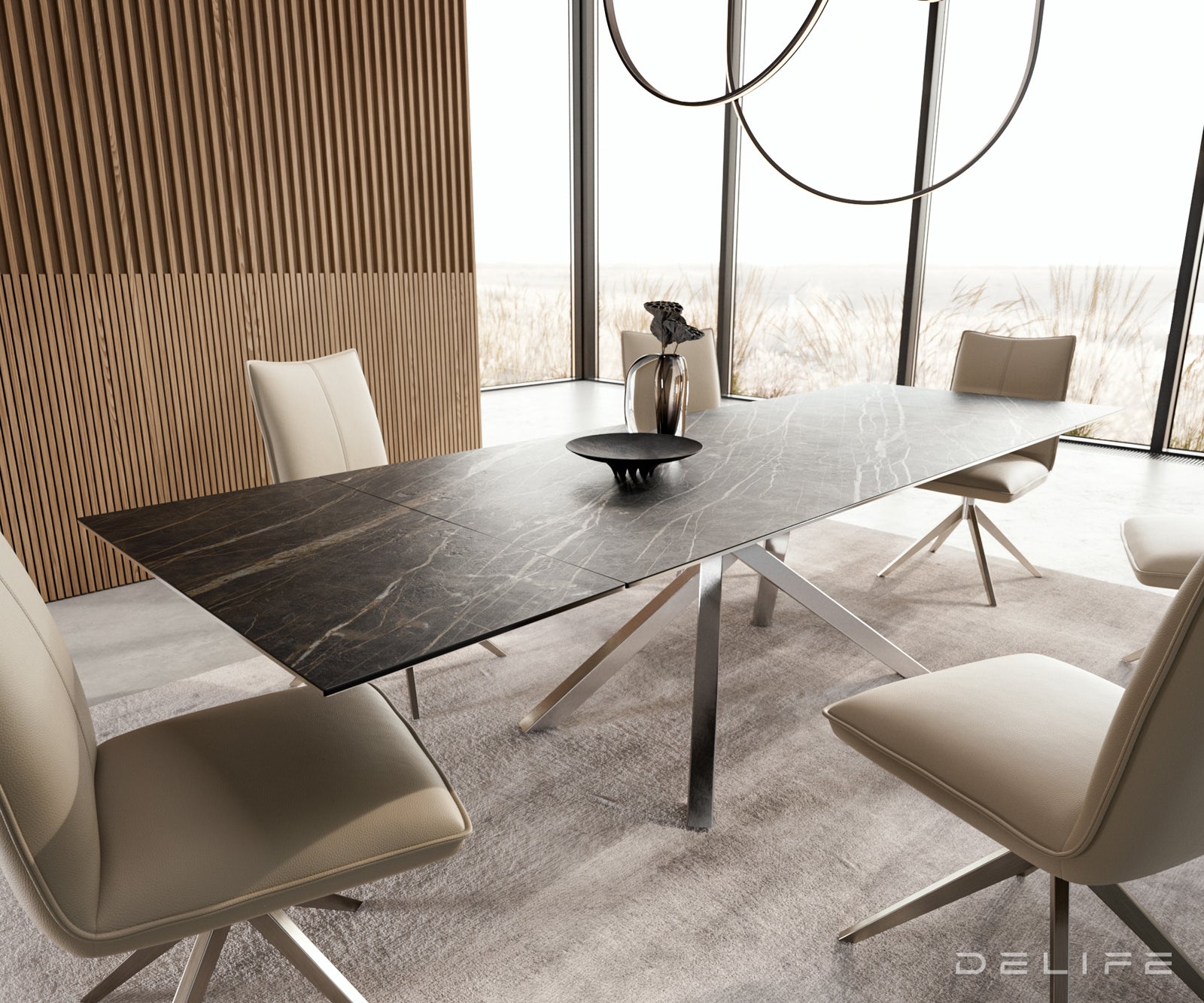 Produljivi stol Edge 200/300x100, Materijal: Keramika Laminam Noir Desir
