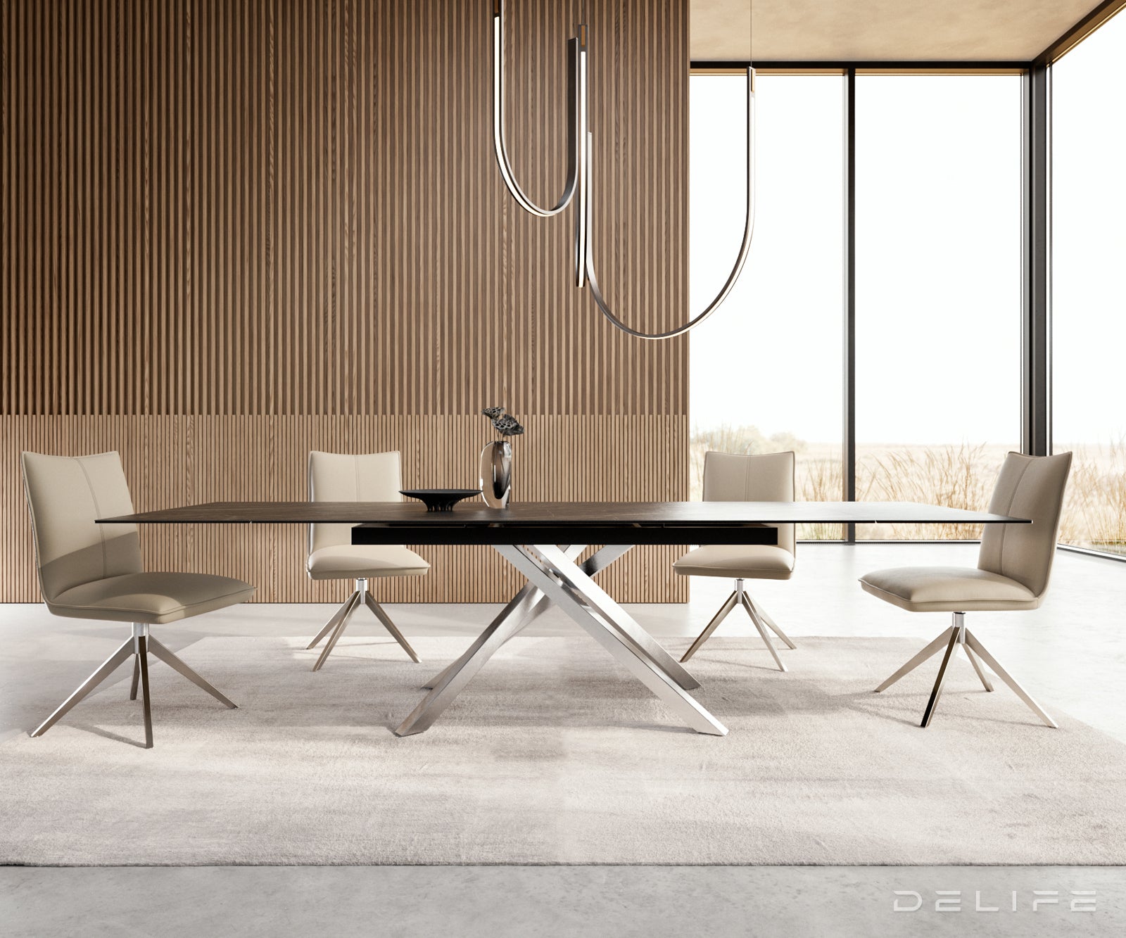 Produljivi stol Edge 200/300x100, Materijal: Keramika Laminam Noir Desir