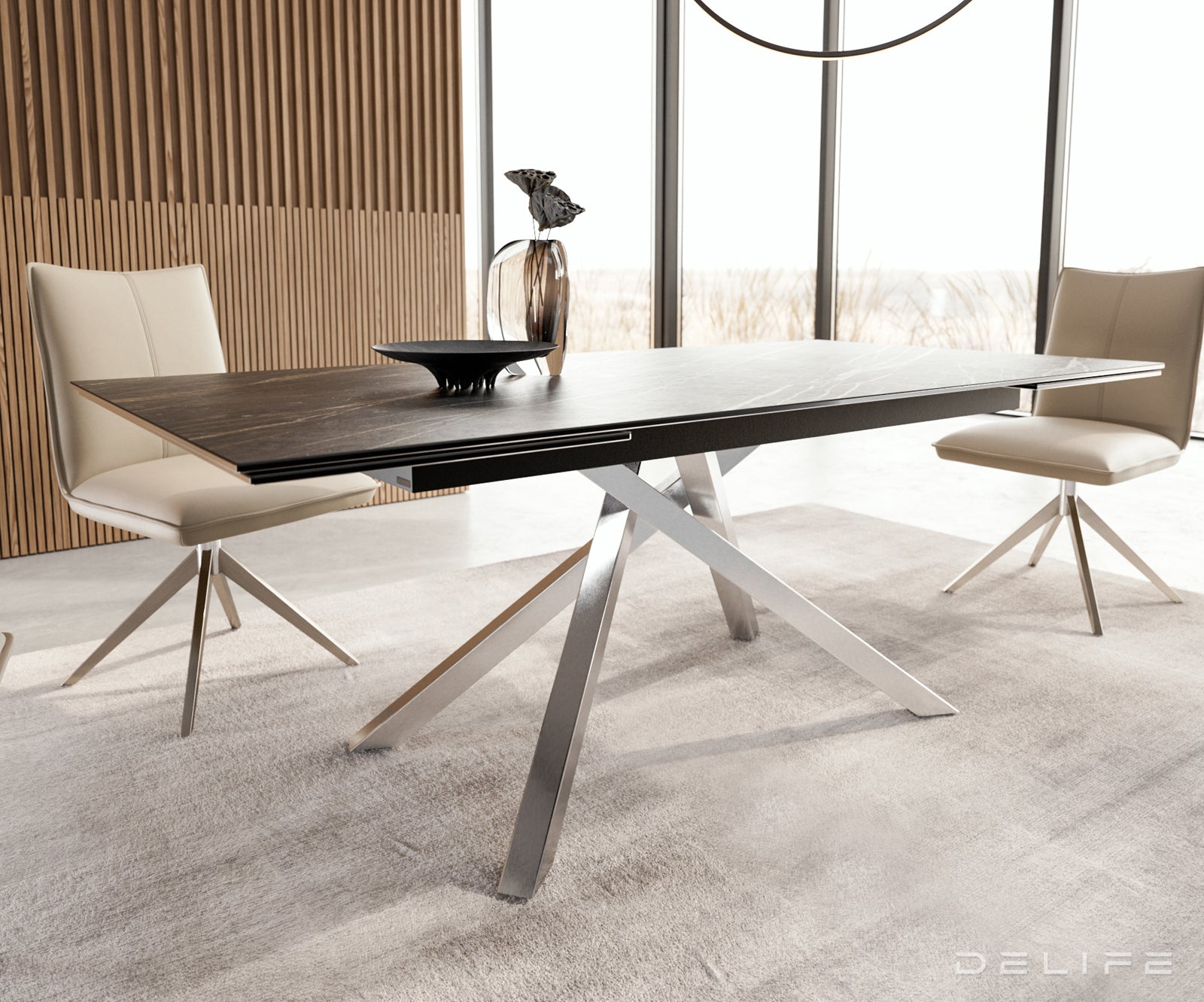 Produljivi stol Edge 200/300x100, Materijal: Keramika Laminam Noir Desir