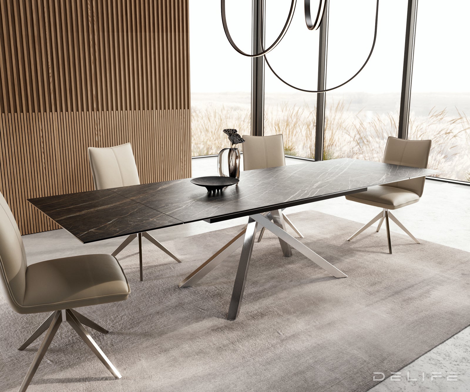 Produljivi stol Edge 200/300x100, Materijal: Keramika Laminam Noir Desir