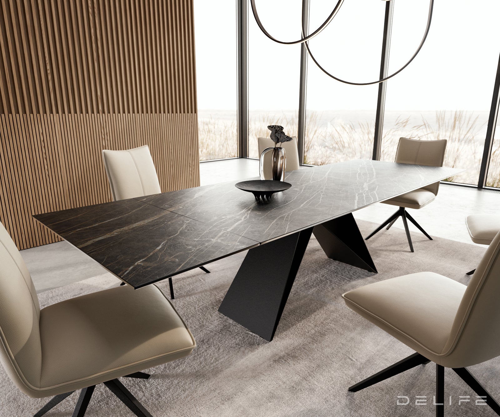 Produljivi stol Edge 200/300x100, Materijal: Keramika Laminam Noir Desir