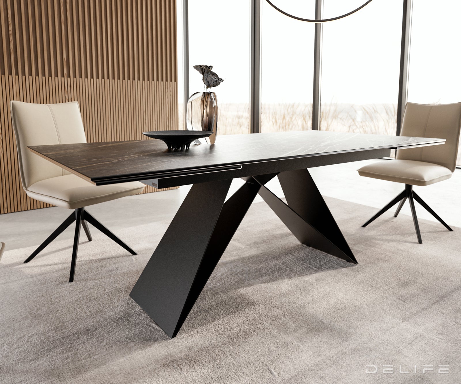 Produljivi stol Edge 200/300x100, Materijal: Keramika Laminam Noir Desir