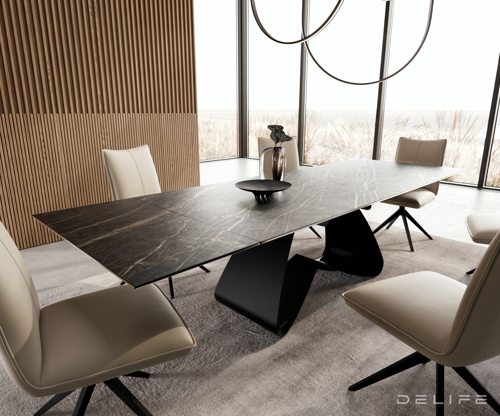 Produljivi stol Edge 200/300x100, Materijal: Keramika Laminam Noir Desir