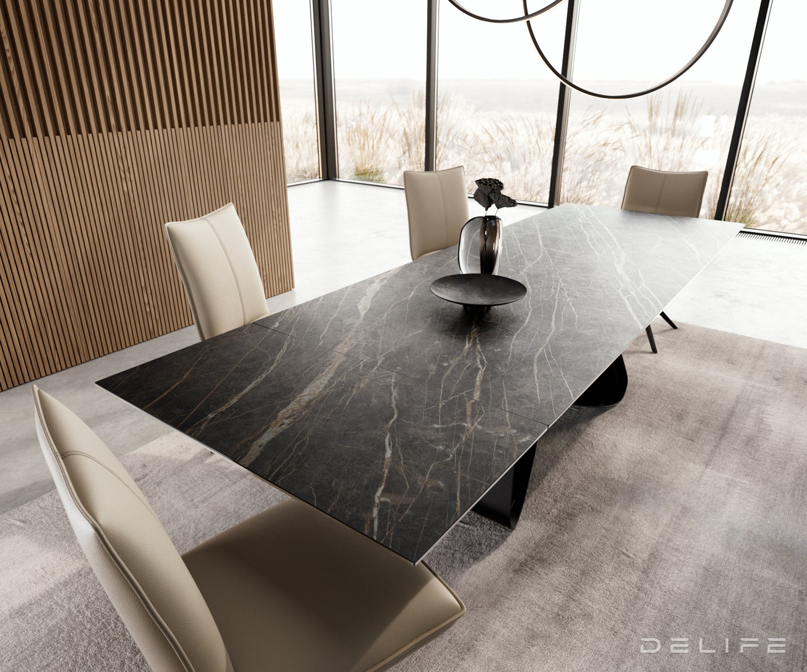 Produljivi stol Edge 200/300x100, Materijal: Keramika Laminam Noir Desir