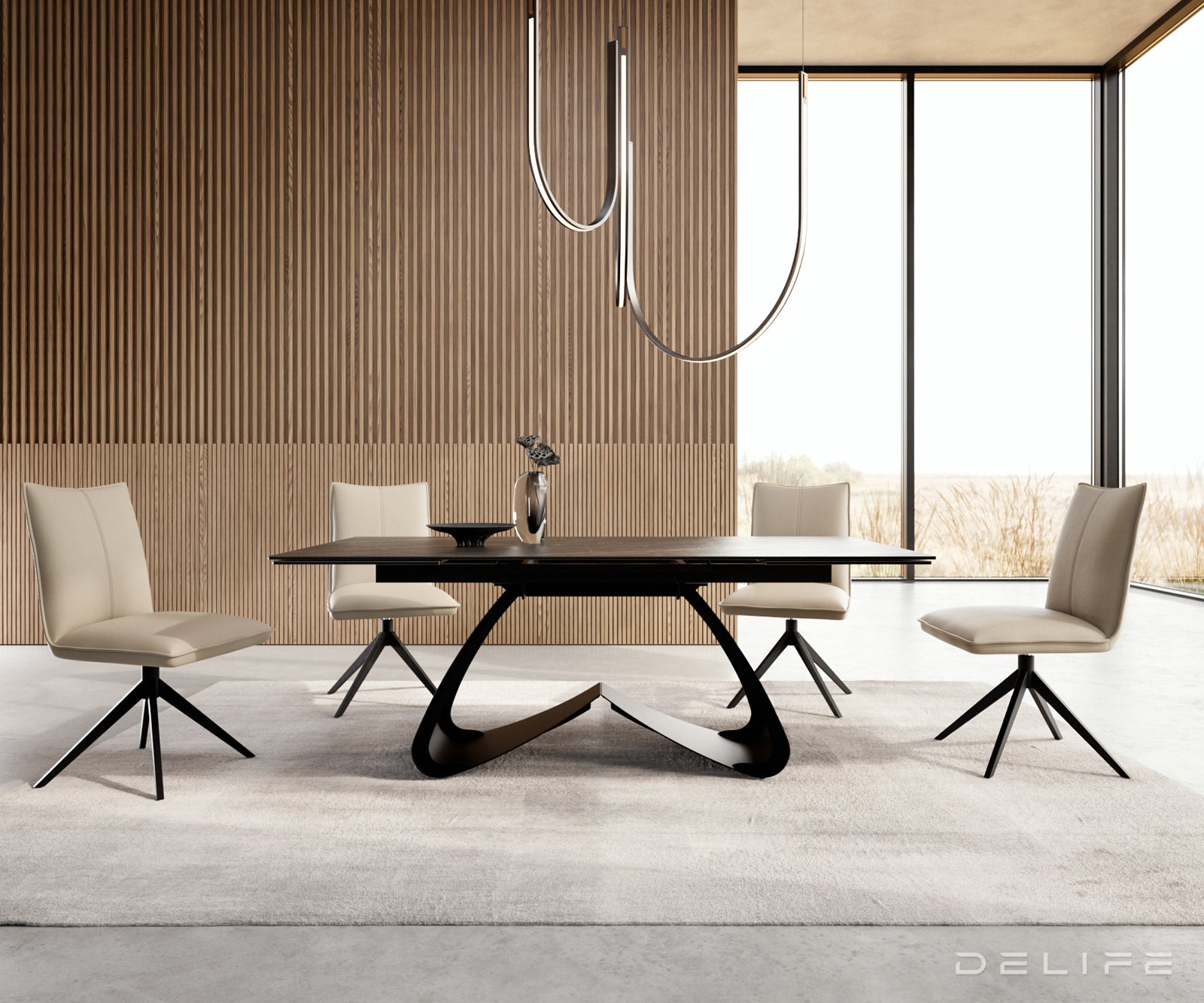Produljivi stol Edge 200/300x100, Materijal: Keramika Laminam Noir Desir