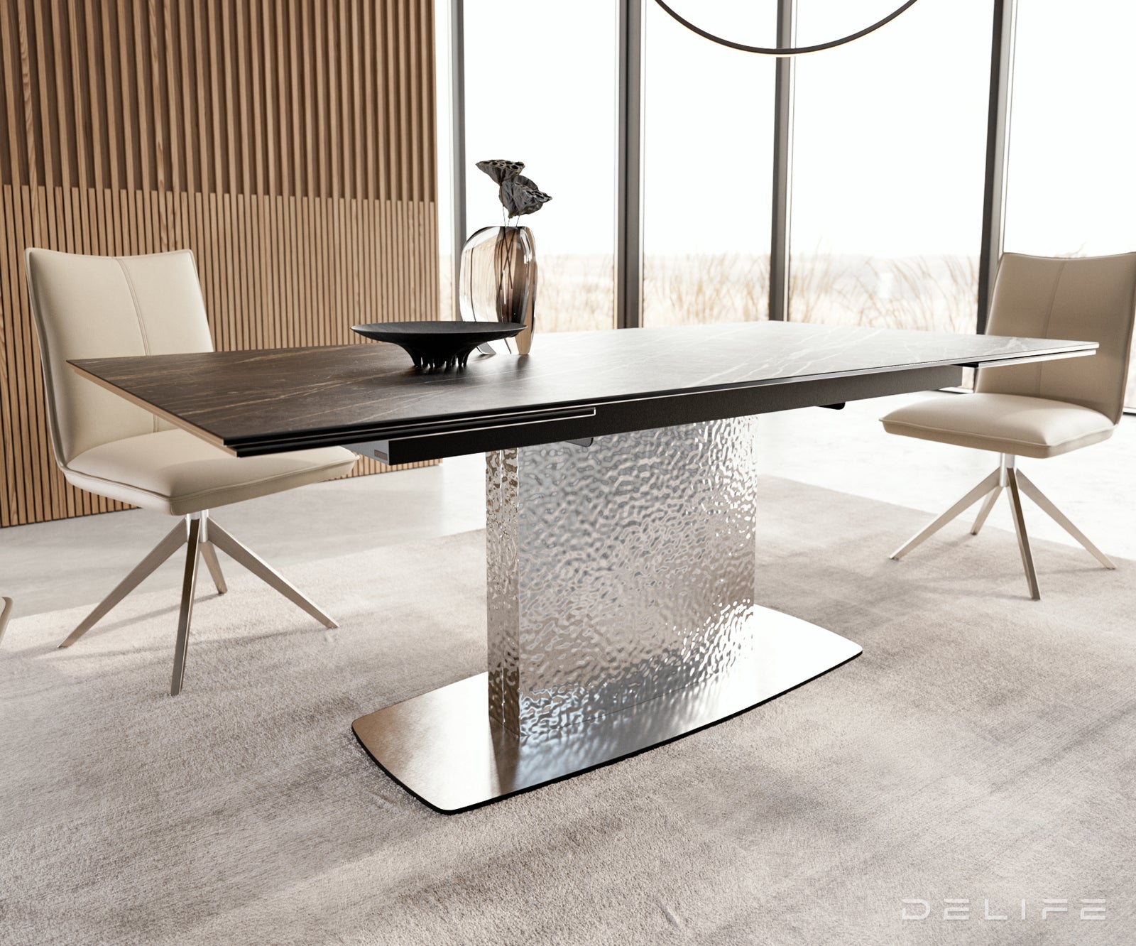 Produljivi stol Edge 200/300x100, Materijal: Keramika Laminam Noir Desir