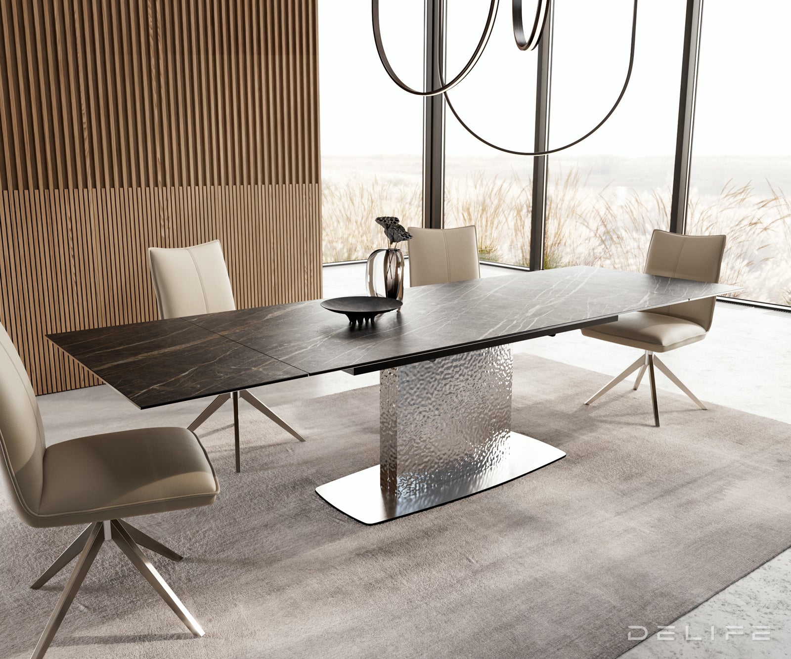 Produljivi stol Edge 200/300x100, Materijal: Keramika Laminam Noir Desir