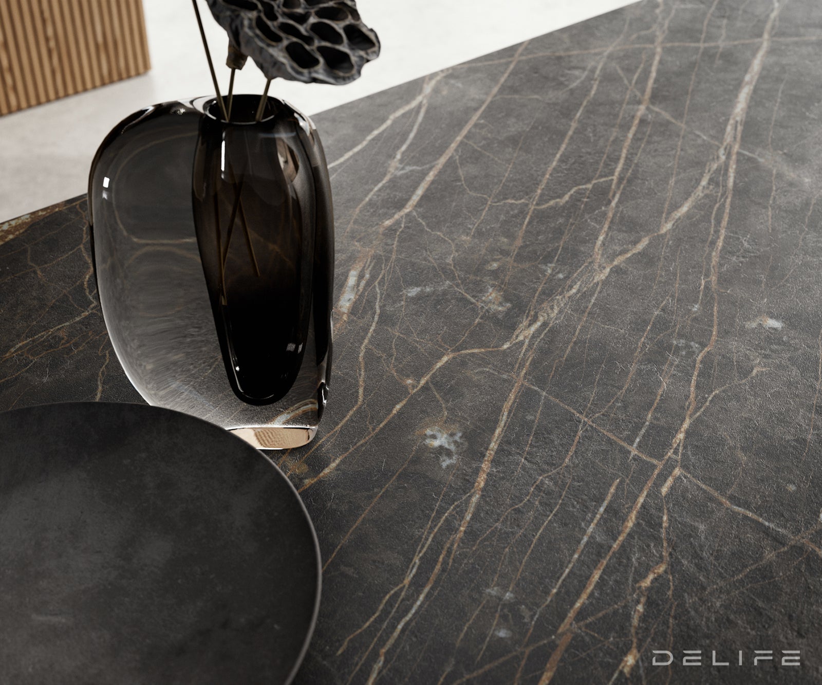 Produljivi stol Edge 200/300x100, Materijal: Keramika Laminam Noir Desir