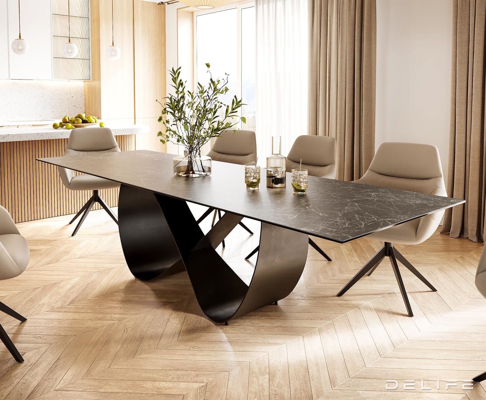 Blagovaonski stol Edge 300x100cm, Materijal: Keramika Laminam Nero Greco