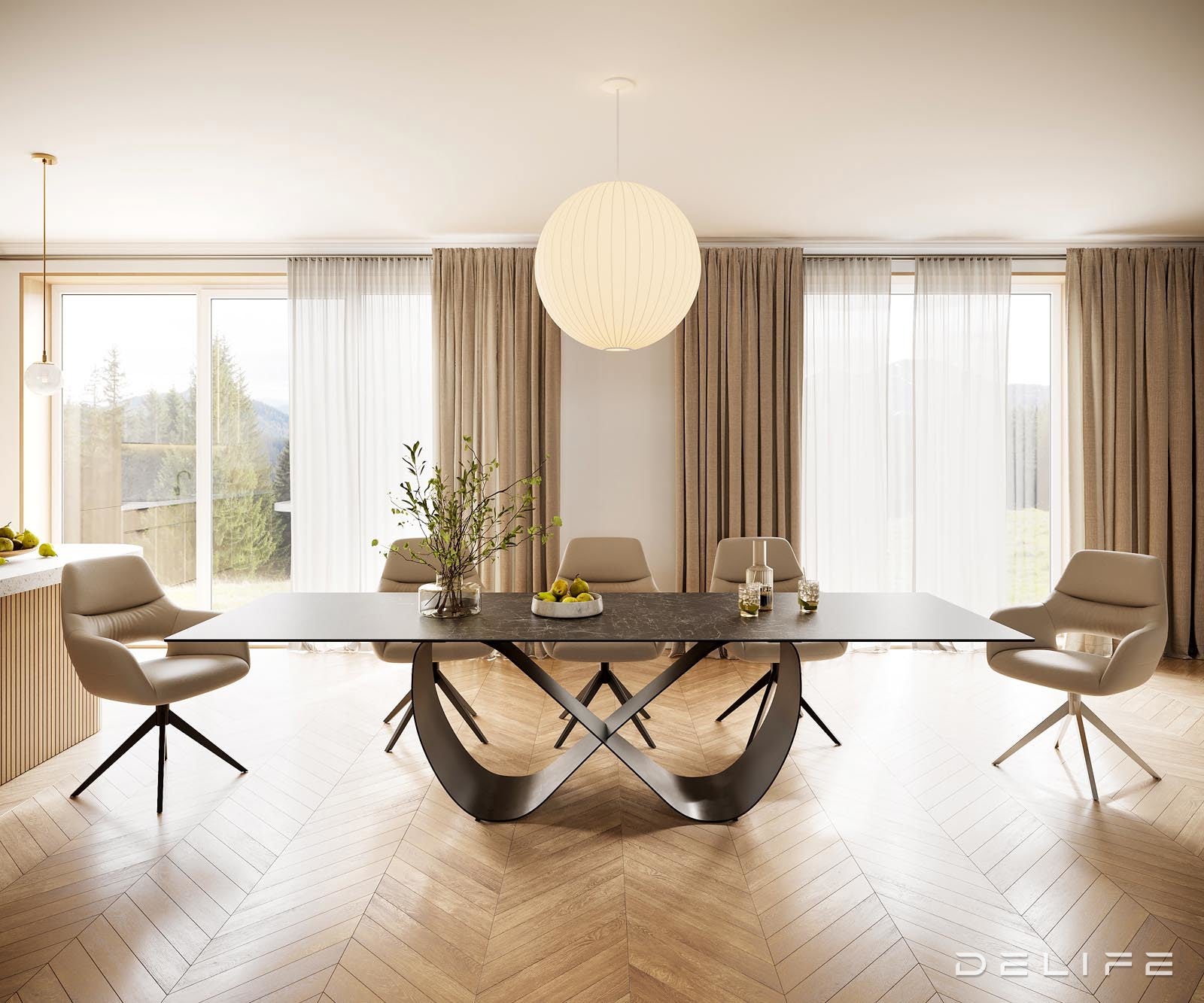 Blagovaonski stol Edge 300x100cm, Materijal: Keramika Laminam Nero Greco