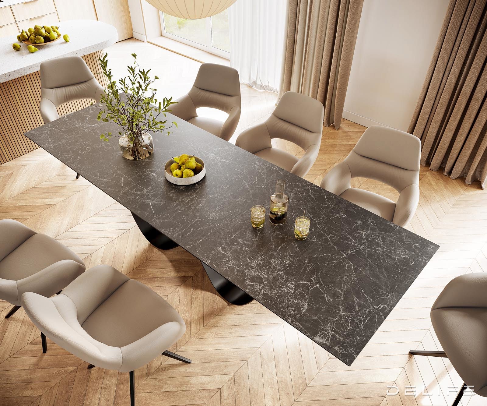Blagovaonski stol Edge 300x100cm, Materijal: Keramika Laminam Nero Greco