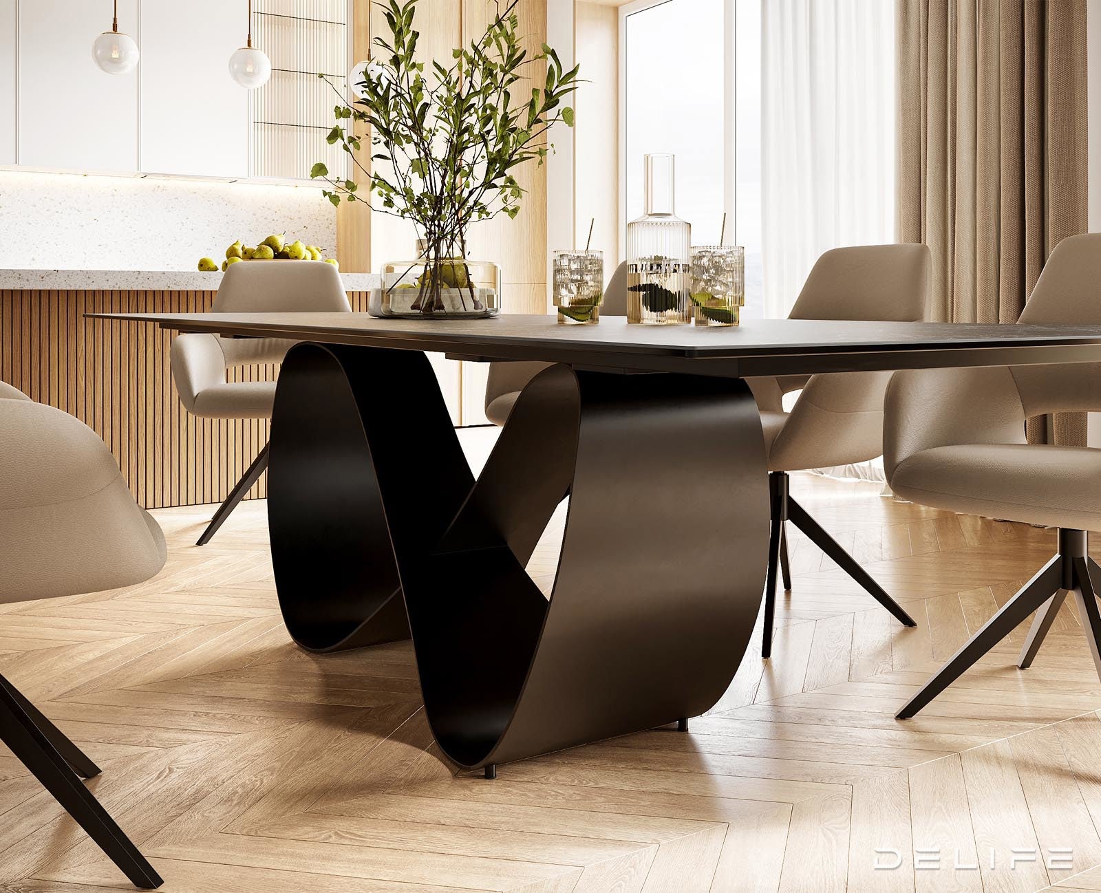 Blagovaonski stol Edge 300x100cm, Materijal: Keramika Laminam Nero Greco